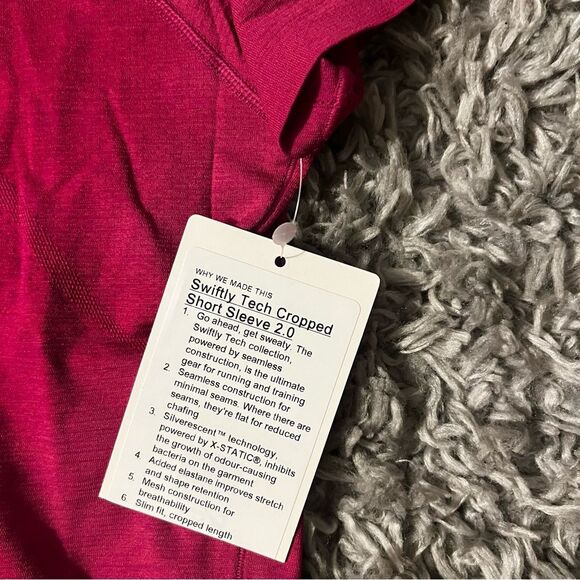 Lululemon swiftly short sleeve cropped tee size 6 ripened raspberry - Picture 2 of 5